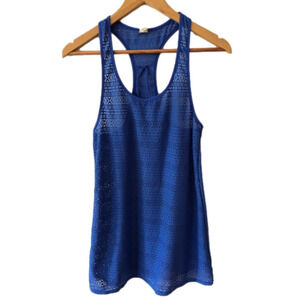 Roxy swimsuit coverup Blue stretchy mesh Long Tank Racerback Summer Swim Small